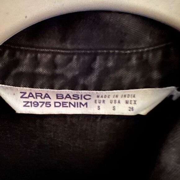 Zara Basic Black Denim Shirt Dress with embellished face detail on front S - Picture 5 of 9